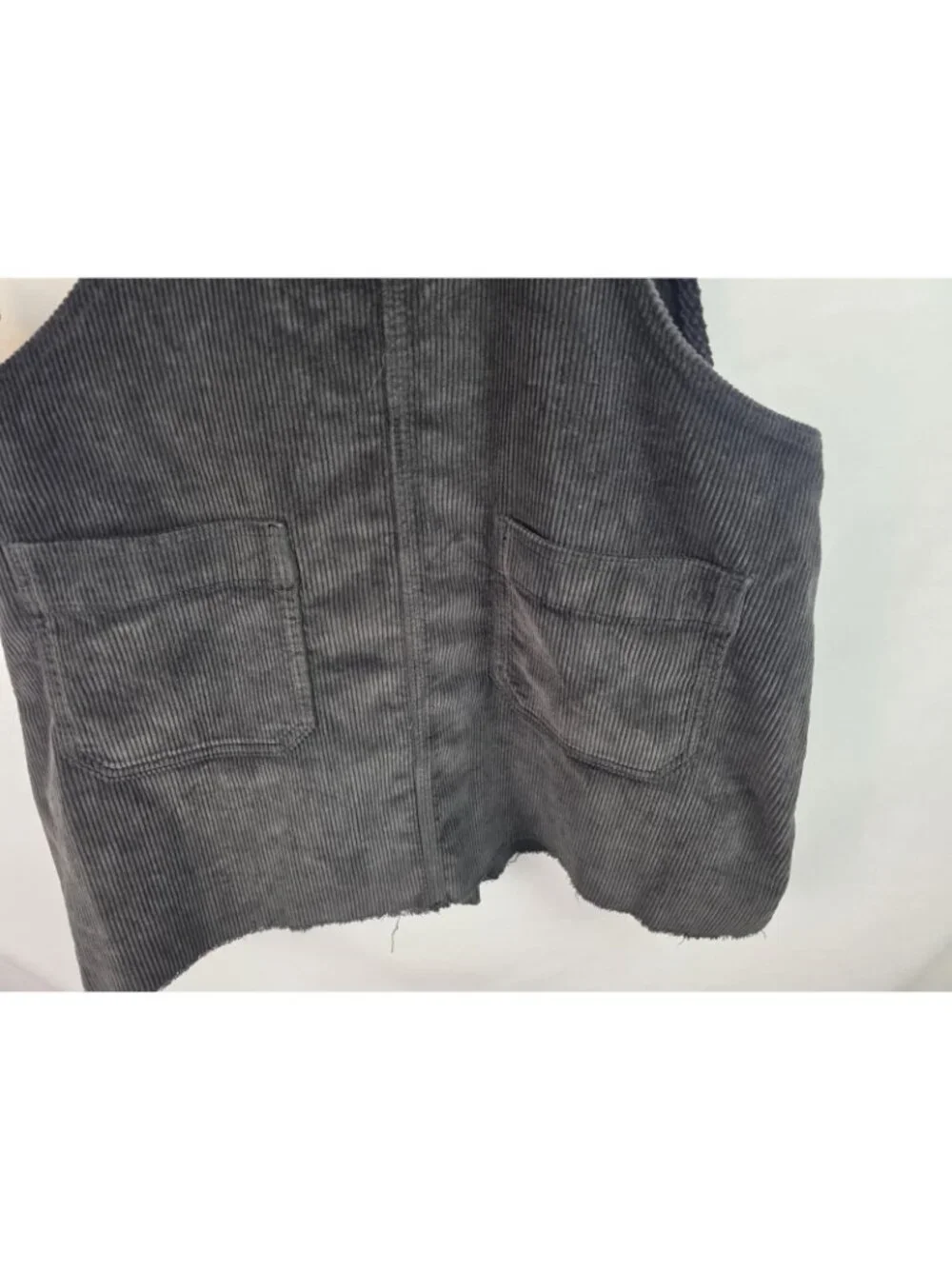 American Eagle Overall Dress Size Large Black Frayed Corduroy Jumper Mini Dress - Picture 10 of 11